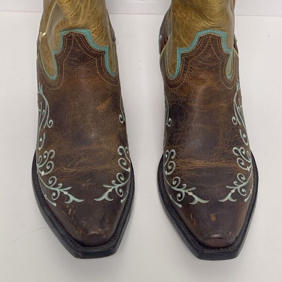 Sterling River Boots Women’s 7B Brown Teal Leather Western Embroidered Pointed - Picture 4 of 12